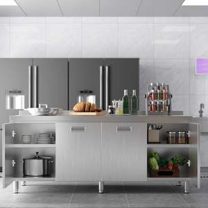 Juego de muebles de cocina de acero inoxidable personalizado, armario único para Cocina casera con tratamiento de superficie cepillada - Product Image 1