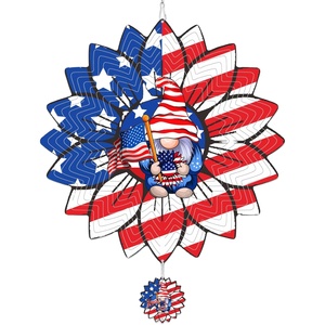 EnchGarden GLK Escultura Cinética de Viento de Acero Inoxidable con Diseño de Girasol y Bandera Americana, Adorno Patriótico para Jardín, 300mm de Diámetro - Product Image 1