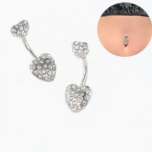 Anneau de nombril en cristal complet Stud Fashion Body Piercing Jewelry Double Heart Shape Nombril Button Ring