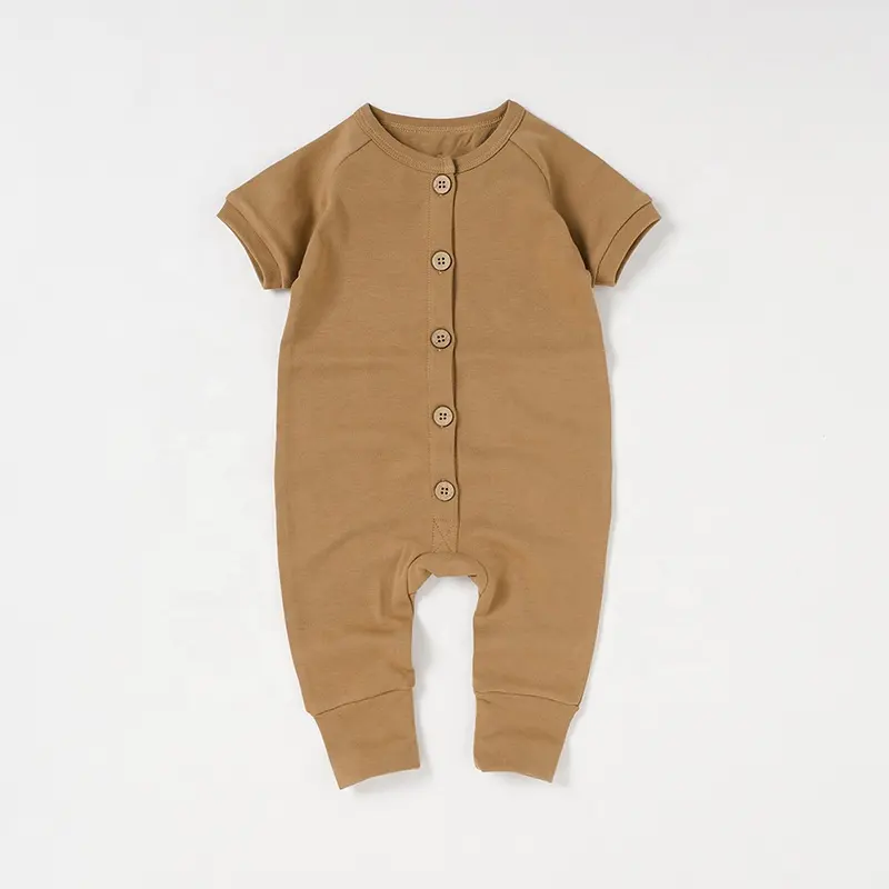 Short Raglan Button Romper Solid Color Summer Baby Clothing Gender Neutral Baby Romper