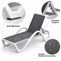 Chaise longue de patio moderne pour l'extérieur, dossier réglable sur cinq niveaux, chaise longue inclinable imperméable