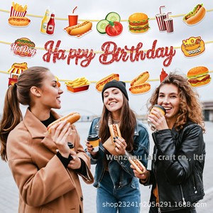 Guirnalda de Papel BA516 con Diseño de Hot Dog, Hamburguesa y Papas Fritas para Cumpleaños, Bandera Colgante de 3 Franjas con Temática de Fiesta - Product Image 2