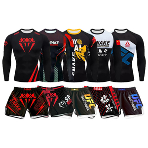 <span class=keywords><strong>Ropa</strong></span> deportiva de <span class=keywords><strong>boxeo</strong></span> y Jiu Jitsu Rash Guard para hombres y mujeres, pantalones cortos de gimnasio, conjunto de camisetas de agarre para entrenamiento de artes marciales - Product Image 1