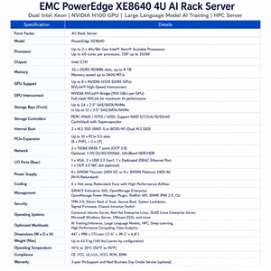 Serveur Rack AI 4U <span class=keywords><strong>EMC</strong></span> PowerEdge XE8640 avec Double Processeur Intel Xeon et GPU NVIDIA H100 pour l'Entraînement d'IA de Grands Modèles Linguistiques et le HPC - Product Image 3