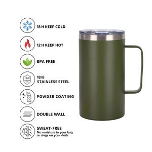 Custom logo 24oz Vacuum 304 Stainless Steel Insulated Camping Tumbler Cup Large Capacity Portable Travel <b>Coffee</b> Mug with Handle - Product Image 5