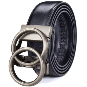 <span class=keywords><strong>Ceinture</strong></span> en cuir véritable pour femmes Double anneaux or pour boucle automatique à cliquet LOGO personnalisé formel confortable couture - Product Image 3