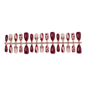 30 <span class=keywords><strong>faux</strong></span> <span class=keywords><strong>ongles</strong></span> en amande français pour le Nouvel An, design lèvres rouges, Saint-Valentin, simple nœud métallique, <span class=keywords><strong>faux</strong></span> <span class=keywords><strong>ongles</strong></span> complets, <span class=keywords><strong>ongles</strong></span> imprimés - Product Image 5