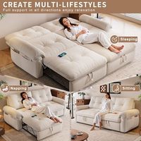 Sofa Bed Lipat 3-in-1 Berbahan Beludru dengan Sandaran yang Dapat Disesuaikan dan Port USB