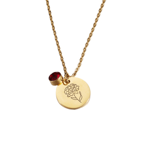 Personnalisé Décembre <span class=keywords><strong>Naissance</strong></span> Fleur Circulaire Pendentif Coin Collier Personnalisé En Acier Inoxydable Bijoux pour Femmes Tendance - Product Image 1