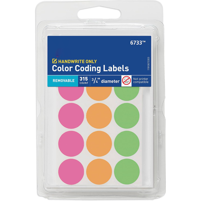 Color-Coding Removable Labels, 3/4 Inch Round Labels, Assorted Neon Colors, Non-Printable, 315 Dot Stickers Total