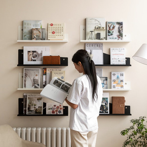 <b>Wall</b> <b>Mounted</b> Storage Rack Black And White Rectangle Adjustable For Living Room Bedroom Study Office Organizer <b>Shelf</b> - Product Image 4