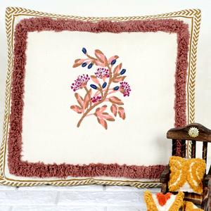 <b>Boho</b> Brick Red Tufted <b>Cushion</b> <b>Cover</b> Floral Border Embroidery Decorative Pillow <b>Cover</b> for Home Decor - Product Image 1