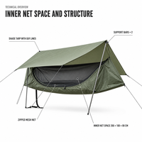 Moustiquaire de camping et randonnée pour hamac, bâche d'ombrage 200x100x80cm, espace intérieur en filet, 3 modes de montage, tissu parachute Ripstop, 1-2 personnes