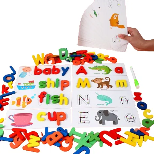wooden 3 in1 matching spelling and tracing educational learning set toys game for children