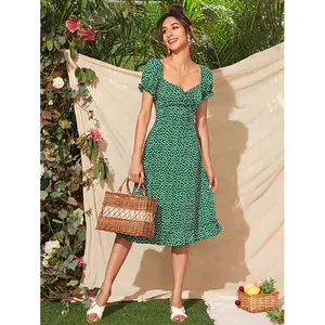 Daily casual printed dresses, summer new fashion, versatile, slim and slim one-piece dress suitable for picnic