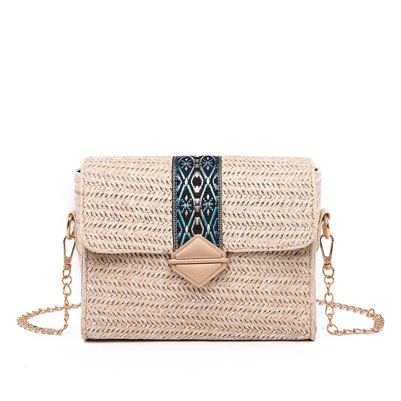 Rattan verão Mulheres Praia Quadrado Pequeno De Viagem Crossbody Bolsas de Palha Feitos À Mão sacos do mensageiro