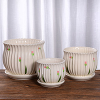Set 3 buah Pot Bunga dan Vas Keramik Putih Berlapis Glasir Lukis Tangan Desain Cina Murah untuk Rumah dan Taman