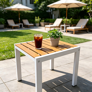 Galvanized Steel <strong>Outdoor</strong> Small Square <strong>Table</strong> WPC Top Weatherproof Patio <strong>Side</strong> <strong>Table</strong> for Garden Balcony Poolside Wholesale - Product Image 5
