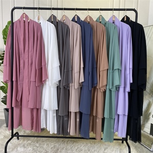 3 Layer Chiffon Solid Open Abaya Kimono Dubai Turkey <b>Kaftan</b> Cardigan Muslim Dresses for Women Islamic Clothing (1896# ) - Product Image 4