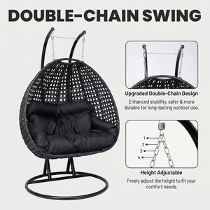 Silla Colgante Tipo <span class=keywords><strong>Huevo</strong></span> Grande para 2 Personas, Doble Asiento, con Soporte, Color Personalizado, Muebles de Mimbre para Patio, Venta al Por Mayor - Product Image 3