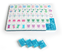 Ubin Mahjong Akrilik Mewah Modern Biru dengan Bingkai Bunga Lotus untuk Pesta Koktail Klub Yacht