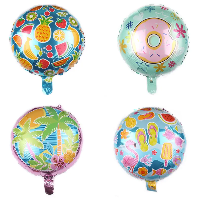 Wholesale18Inch Round Summer Beach Party Coconut Fruit Foil Balloon Summer Hawaii Themed Donut Birthday Party Balloon Decoration