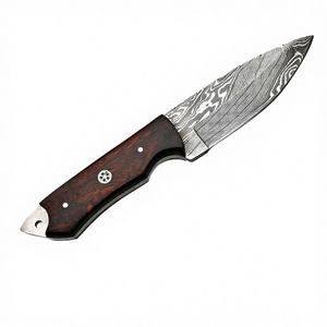 Couteau de chasse à lame fixe en acier inoxydable avec logo personnalisé, manche en acier damas, étui en cuir, vente en gros directe du fabricant - Product Image 4