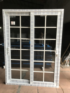 Porte coulissante en PVC de style français à double vitrage avec design grillagé, porte UPVC pour la maison - Product Image 2