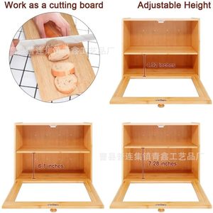 Bread Box Solid Wood With Lid <b>Kitchen</b> Storage For Bread And Pastries Rectangle Shape Qx521 - Product Image 5
