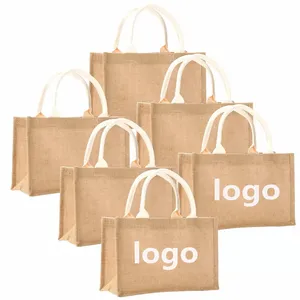 Sac fourre-tout en jute réutilisable, écologique, taille moyenne, personnalisable, avec design naturel uni, pour la peinture à la main DIY et logo personnalisé - Product Image 3