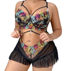 Nuovo Design 4XL <span class=keywords><strong>Sexy</strong></span> rigida traspirante maglia semitrasparente floreale ricamata Lingerie donna <span class=keywords><strong>taglie</strong></span> <span class=keywords><strong>forti</strong></span> san valentino - Product Image 4