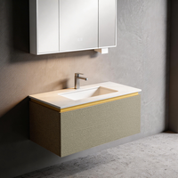 Meuble-lavabo mural flottant contemporain pour petite salle de bain avec miroir et espace de rangement – Solution de rangement gain de place pour salle de bain