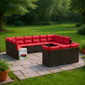 Set Divano da Giardino in Polyrattan Marrone 13 Pezzi, Arredamento da Esterno con Cuscini, Stile Contemporaneo per 10+ Persone - Product Image 2