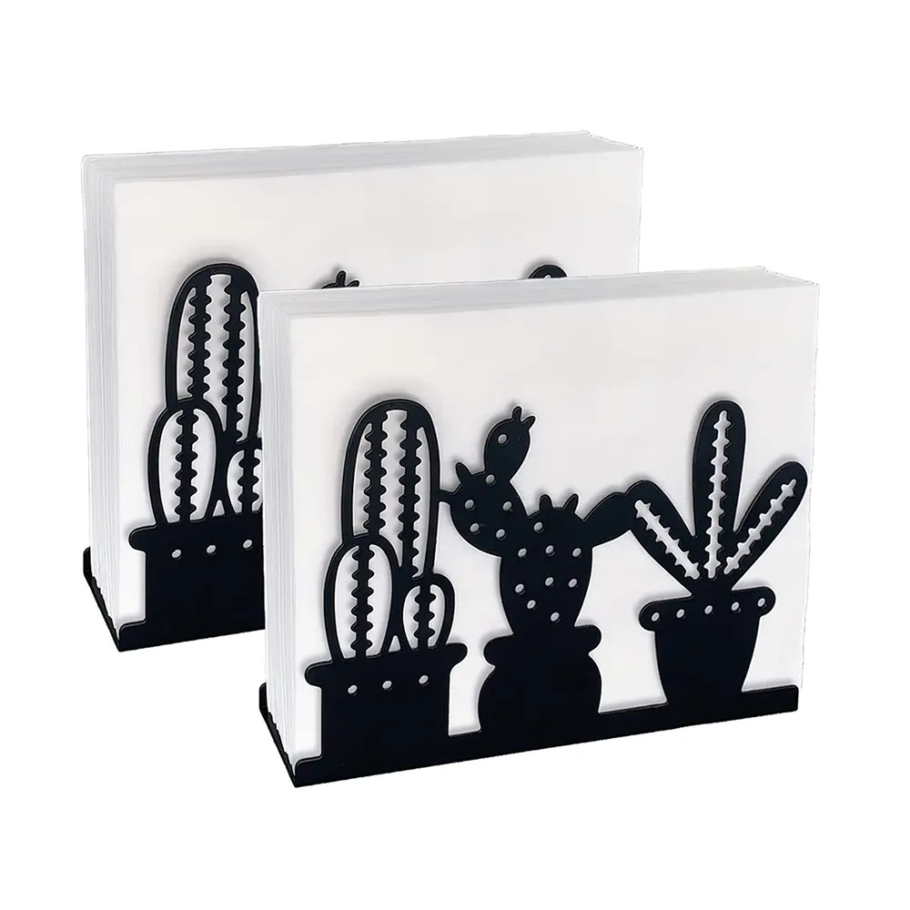 Design Custom Pattern Cactus Shape Indoor Decor Tissue Organizer Practical Kitchen Table Decoration Metal Napkin Holder