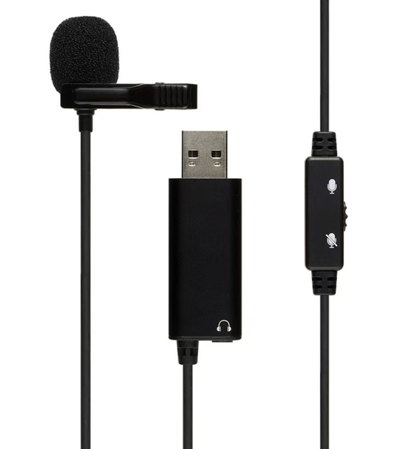 High Sound Quality 3.5mm Jack USB Wired Microphone Noise Cancelling Conference Lavalier Lapel Mic Mute Switch Metal Material