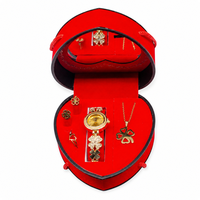 Coffret Cadeau Luxe Romantique Cœur pour Femme : Montre en Strass Cristal, Collier Pendentif Cœur, Boucles d'Oreilles, Bague – Idéal Anniversaire