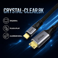 Câble USB C vers Mini HDMI 8K60Hz, adaptateur Type-C vers Mini HDMI, câble tressé avec coque en aluminium pour appareil photo, tablette, moniteur