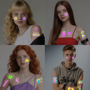 Fluorescent Luminous Temporary Tattoo Stickers Neon UV Black Light Reactive Music Style Party Facial Decor - Product Image 2