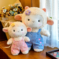 Peluche Mouton Mignonne en Gros du Fabricant avec Fleur Tricotée, Poupée Mouton Rembourrée en Coton PP pour Enfants, Cadeau de Saint-Valentin