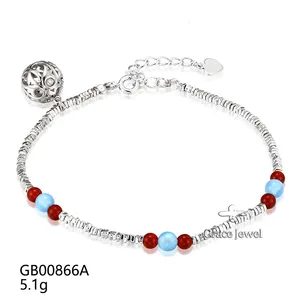 Grace Jewelry Classic Red Blue Stone Agate Bead Ball Shape Charm 925 Sterling Silver High Quality Bracelets For Girls