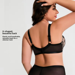 Reggiseno <span class=keywords><strong>Minimizer</strong></span> Sexy in Pizzo Trasparente da Donna 75D-95K Senza Imbottitura <span class=keywords><strong>con</strong></span> <span class=keywords><strong>Ferretto</strong></span>, Traspirante, Ricamo Floreale, Lingerie Taglie Forti - Product Image 6