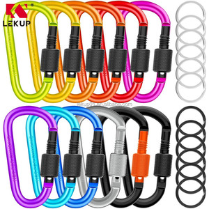 Mousqueton en aluminium à ressort rapide en forme de D avec logo personnalisé, crochet porte-clés, mousqueton de verrouillage, clips en forme de D avec anneau plat pour clés - Product Image 1