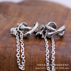 yunnique <b>Cuff</b> <b>Earrings</b> Snake Design 316 Stainless Steel Black And White Diamonds Claw Setting Animal Zodiac Fashion Jewelry - Product Image 3