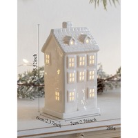 Maisons de village de Noël en céramique pour la décoration intérieure Pièce maîtresse Figurines de maison de table éclairées par LED, décoration de scènes de table de Noël