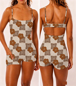 <span class=keywords><strong>Tuta</strong></span> <span class=keywords><strong>Corta</strong></span> da Donna con Motivo Hawaiano, Senza Maniche, con Spalline Regolabili in Tessuto Seta di Latte, per Adulti - Product Image 4