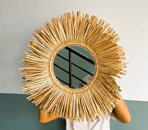 Espejo de Pared Tejido a Mano, Ecológico, de Jacinto de Agua, Decorativo, Sostenible, Estilo Boho, con Cristal - Product Image 3