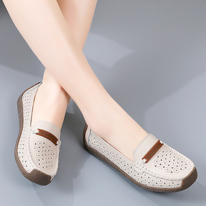 Zapatos de Mujer de Cuero Genuino, Modernos, Estilo Coreano, con Suela Suave, Tipo Mocasín, Talla Grande, Suela Plana, Zapatos para Mamá - Product Image 1