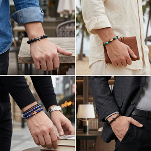 Bracelet extensible en pierres naturelles pour homme Resoul, perles <span class=keywords><strong>de</strong></span> <span class=keywords><strong>lave</strong></span> et lapis-lazuli, bijoux chrétiens pour le quotidien - Product Image 3