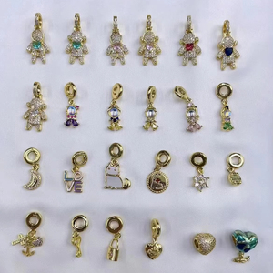 Abalorio colgante de latón chapado en oro de 18k para niños, de moda, con diseños de <span class=keywords><strong>Fe</strong></span> Be Free, tapa de botella de refresco, mascota, gato, avión, maleta, deslizador de viaje y pulsera - Product Image 2