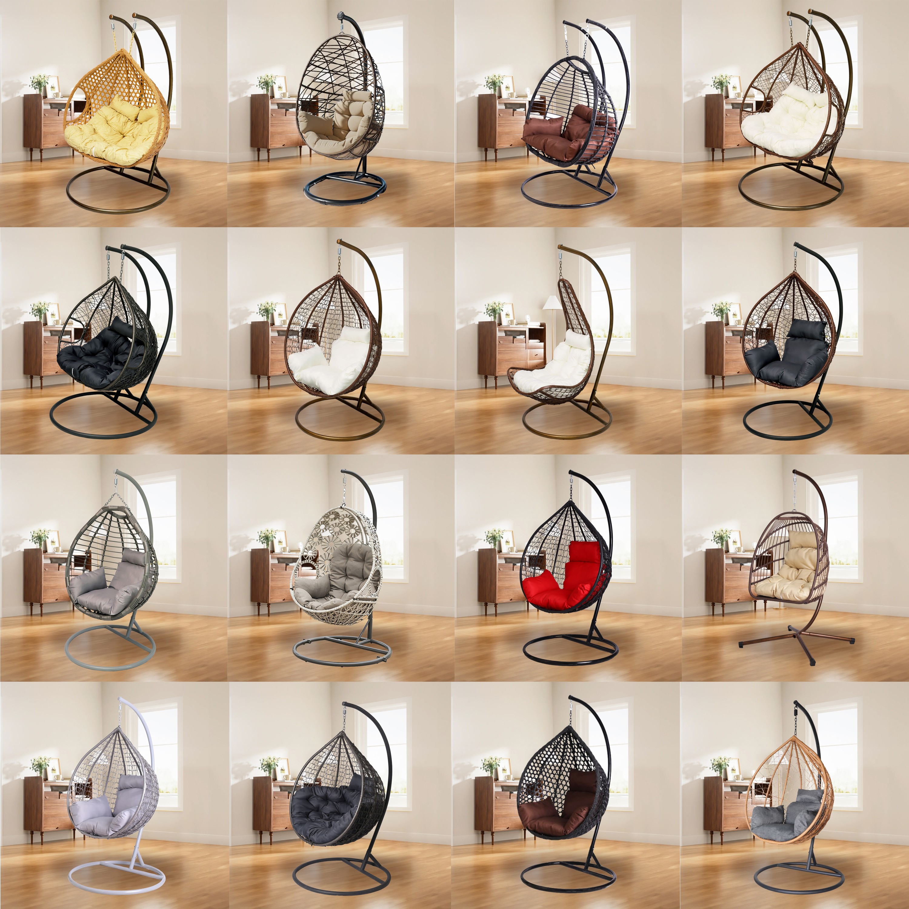 Indoor Outdoor Hanging Swing Courtyard Patio Swing Bedroom Custom Modern Style Leisure Furniture Hammock PE Rattan Egg Chair